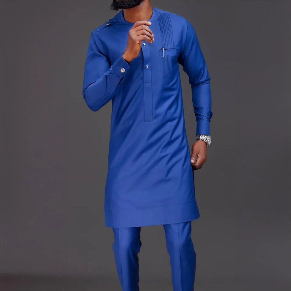 African Clothes For Men Nigerian Traditional Outfit New 2Pc Elegant Wedding Suit Set Luxury Muslim Agbada Islamic Men's Clothing