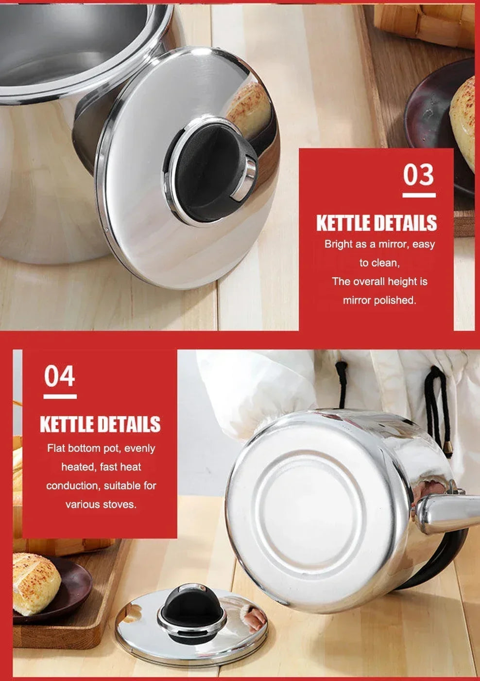 2L/3L/4L Thickened Whistle Kettle 304 Stainless Steel Rapid Heating Boiling Water Pot For Home Tea Kettle