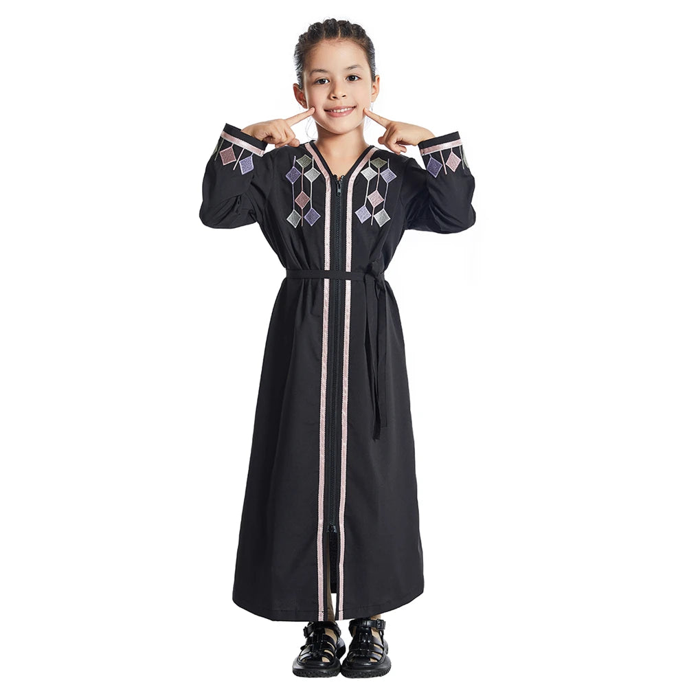 Moroccan Kids Girls Muslim Embroidery Abaya Long Sleeve Maxi Dress Turkey Arabic Kaftan Islamic Prayer Gown Robe Robes Clothing