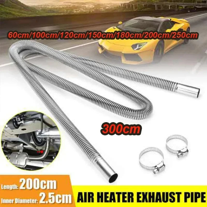 Car Heater 250cm 2.5cm 25mm Caliber Exhaust Pipe for Auxiliary Fuel-operated Preheater Without Turning on The Engine Diesel 12V