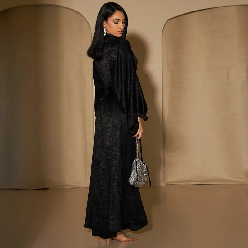 2024 New Elegant Fashion Dress EID Modest Muslim Dress Long Sleeve Shiny Polyester Islamic Clothing Dubai Abaya Dress Party Robe