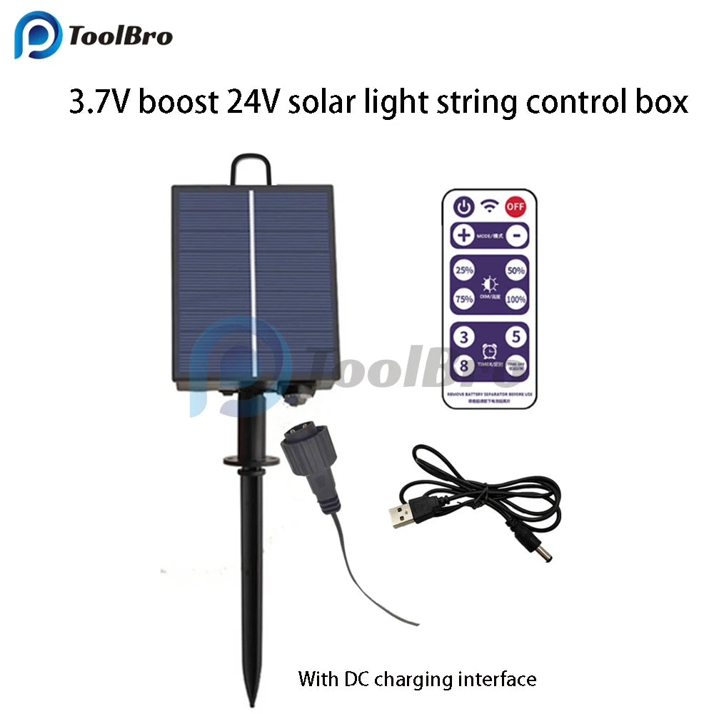 Solar Panel with 8 Flash Modes Remote Controller Male and Female Connect for 4.5V 5V 24V LED Light String Brightness Dimmer