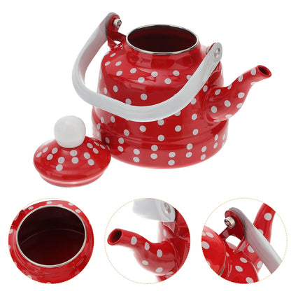 Enamel Kettle Red Polka Dot Durable Heating Water Kettle Lovely Enamel Teapot Kitchen Teapot Metal Tea Kettle For Home