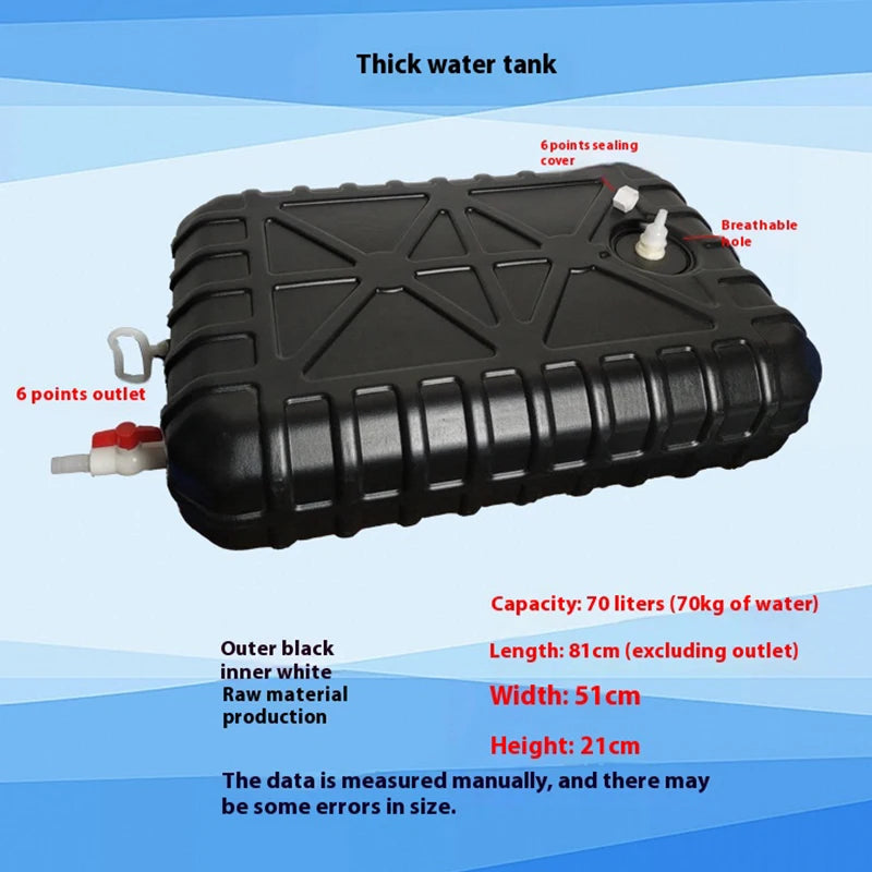 Car Travel Water Storage Tank Hand Wash Water Tank Black off-Road Truck RV Roof Flat Square Water Tank Thickened Motor Home