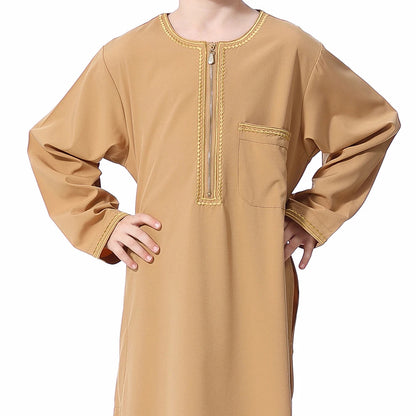 Muslim Saudi Arab Boys Robe Dishdasha Kids Abaya Kaftan Prayer Islam Clothing Long Sleeve Thobe Middle East Teenage Dress Dubai