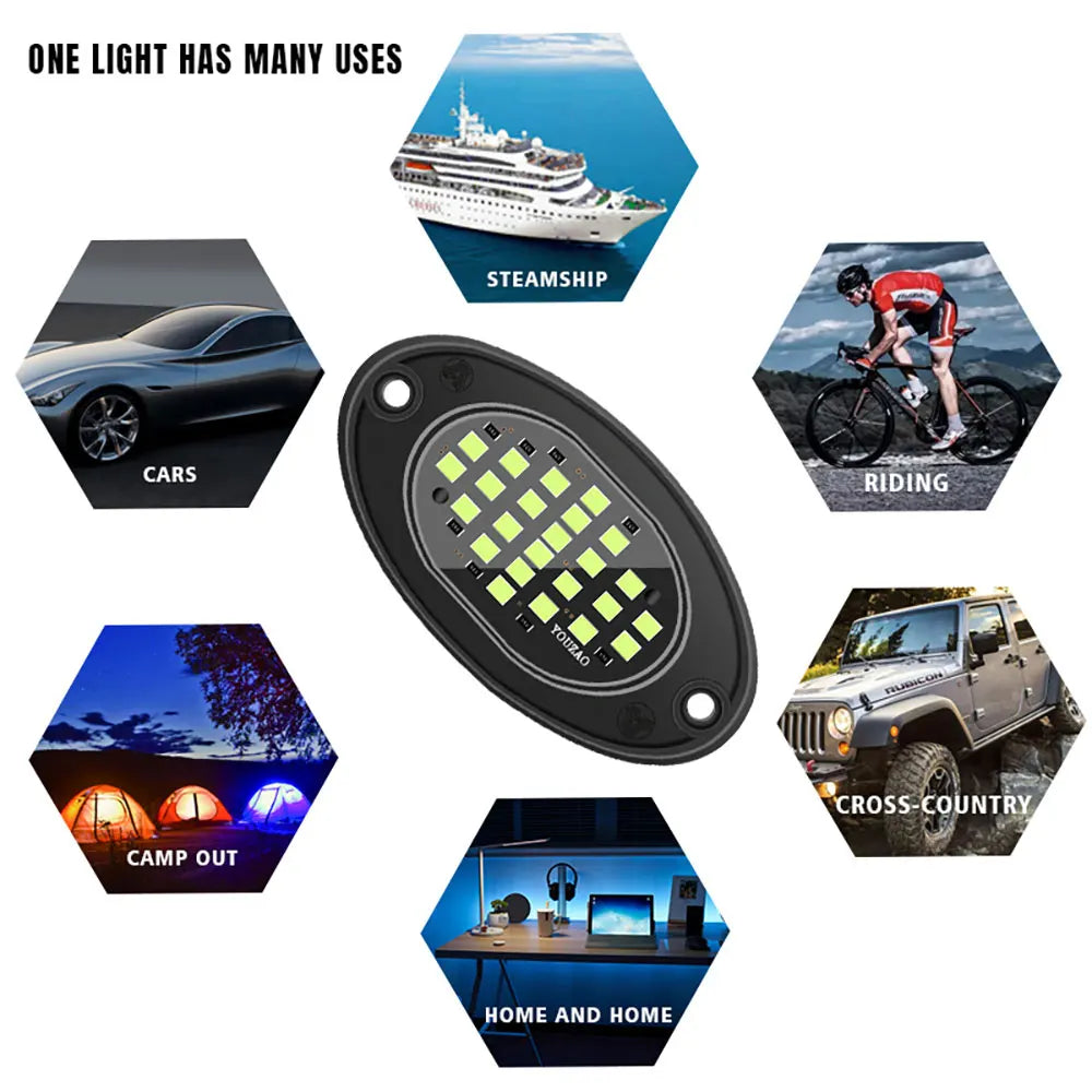 1pcs Car Chassis Light Underbody Glow LED Lights 24SMD Atmosphere Light for TV UTV Offroad Rock Lights 12v