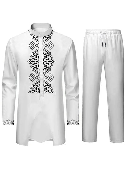 Middle East Islamic Mens Suit Suit Muslim Suit Personalized 3D Printed Pattern Arab Traditional Dress Loose Breathable Two Piece