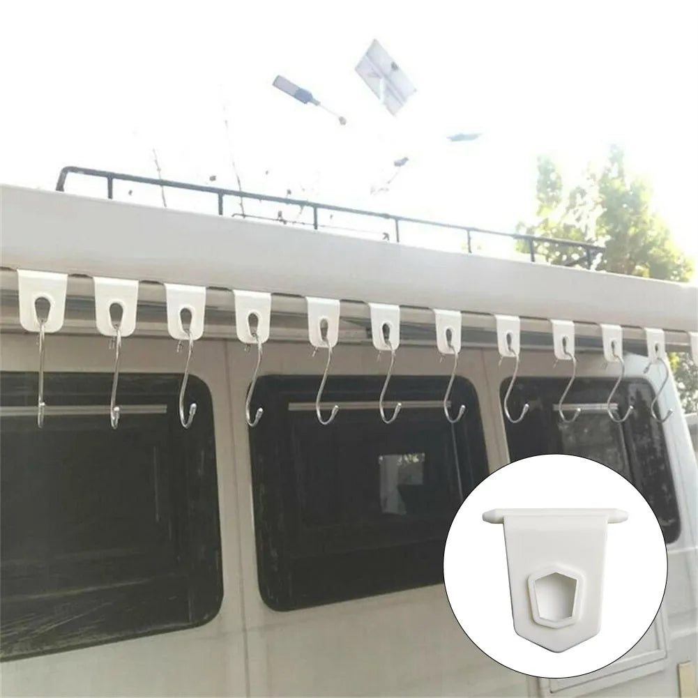 10pcs Awning Hanger Hook RV Awning Hook Ring Clothes Hanger Clip RV Awnning Hook White Plastic Vehicle Accessories