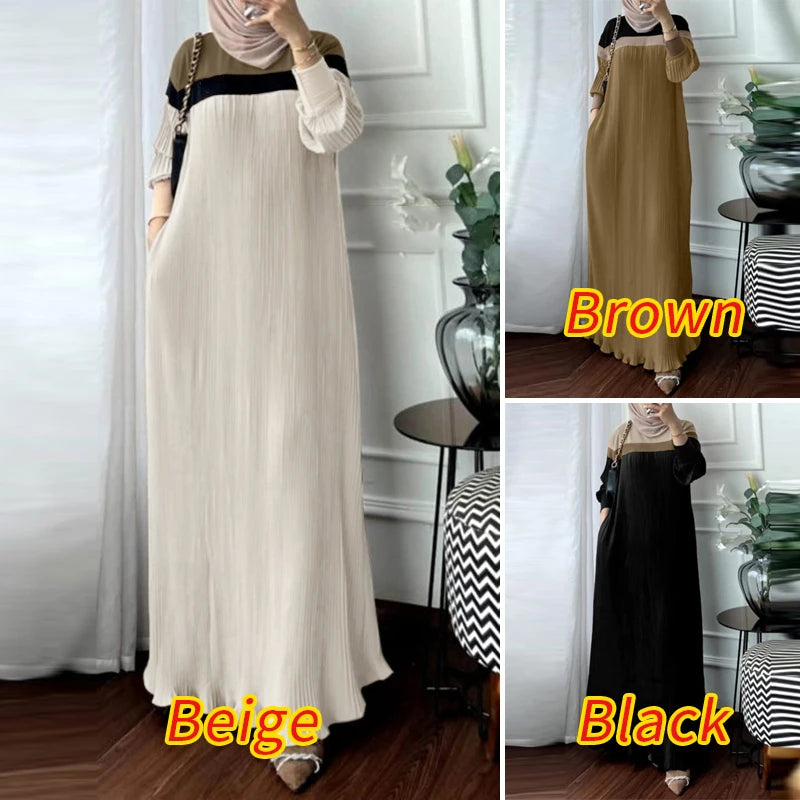 2024 ZANZEA Muslim Abaya Robe Femme Women Patchwork Maxi Dresses Fashion Autumn Long Sleeve Pleated Sundress Casual Vestidos