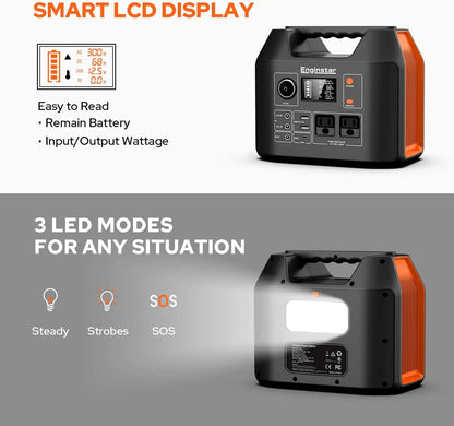 EnginStar Portable Power Station 300W 296Wh Battery Bank with 110V Pure Sine Wave AC Outlet for Outdoors Camping Hunting