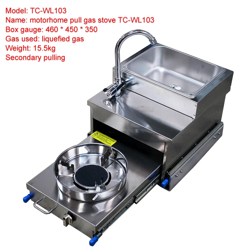 RV Stainless Steel Sink With Gas Stove Slide Out Kitchen For Camper Trailer Caravan Motorhome