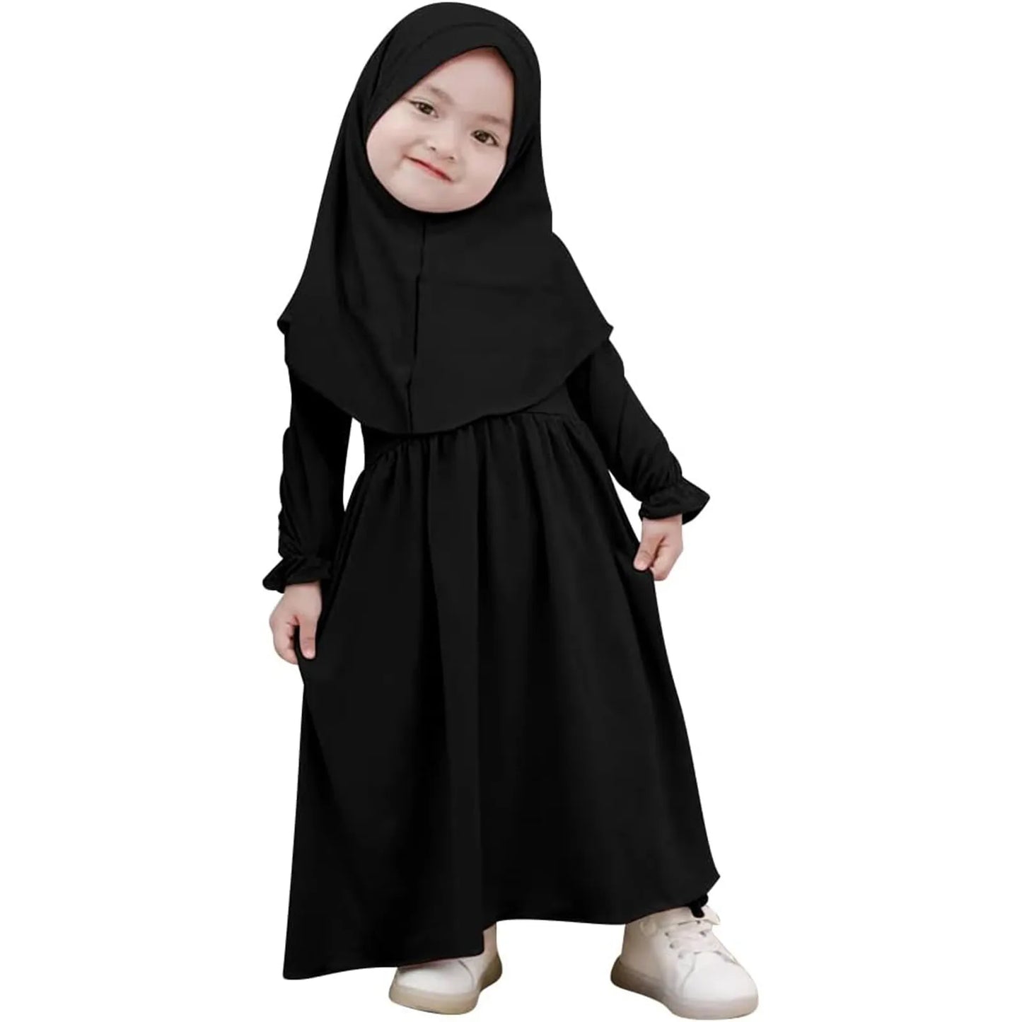 Muslim Abaya Robe And Headscarf Set For Girls 0-5 Years Pure Color Robe With Hijab Girls Outfits&Set Children Muslim Outfits