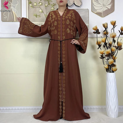 New Muslim Abayas For Women Long Sleeved Dress Dubai Lady Elegant Long Dress Islam Clothing African Abaya Loose Robe With Turban