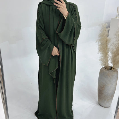 Turkey Dubai Abayas Muslim Set Cardigan Inner Lap and Turban Muslim Long Robes Three-piece Muslim Open Abayas for Women Dress