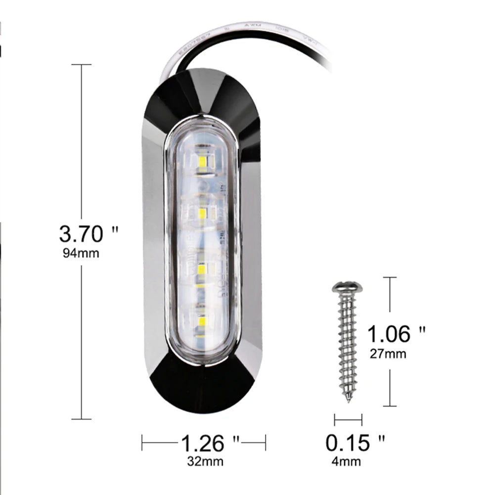 2PCS LED Marine Boat Courtesy Light 12-30V 6LED Waterproof Boat Interior Stern Transom Light Side Marker White Light for Marine