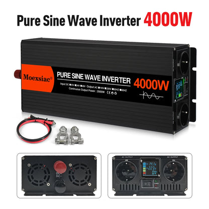 Moexsiac Pure Sine Wave Solar Inverter 4000W 5000W 6000W Double EU Socket DC 12V 24V 48V To AC 220V 50Hz 60Hz Voltage Converters