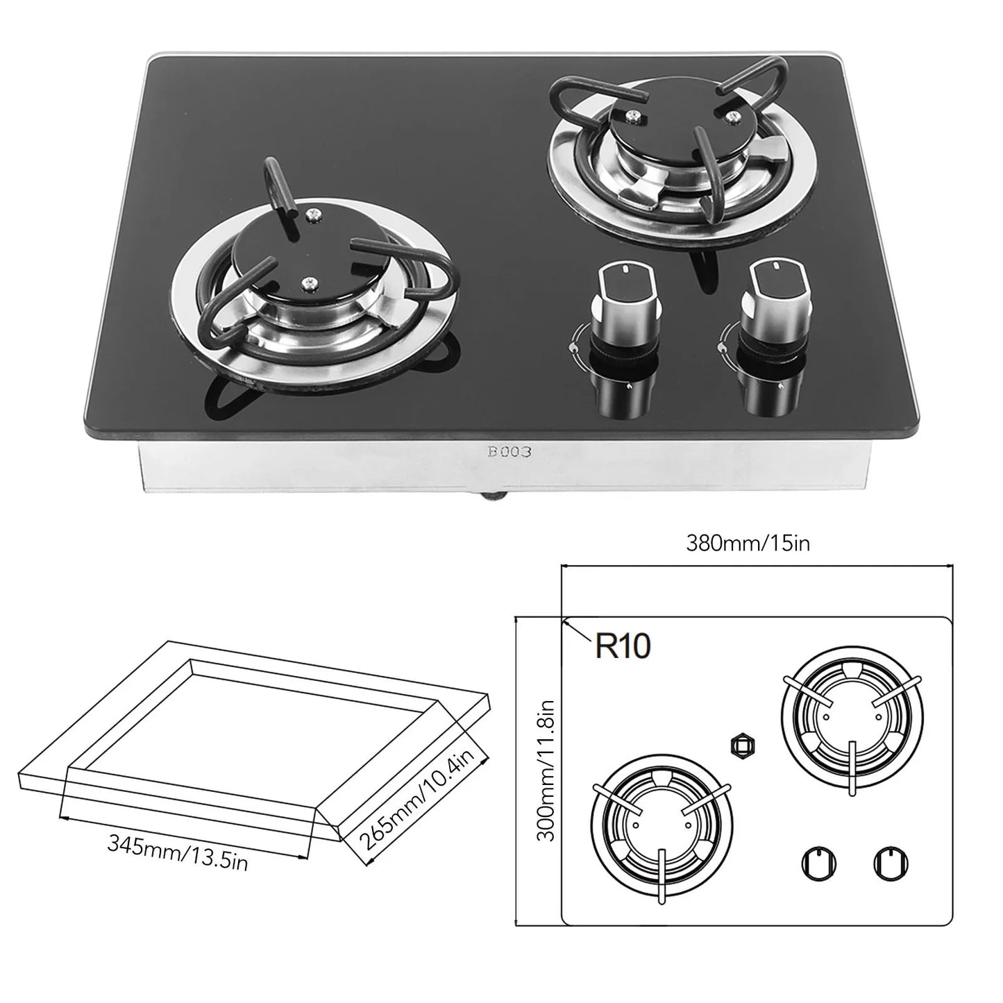 RV Gas Stove 2 Burners 1.8Kw Power Tempered Glass Panel Easy To Clean Gas Cook Top for RV Boat Caravan Camper