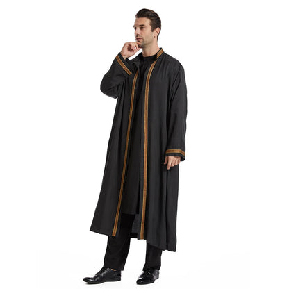 Men Open Abaya Muslim Saudi Jubba Thobe Islamic Clothing Ramadan Kimono Long Sleeve Robe Caftan Dubai Stand Collar Arabic Dress