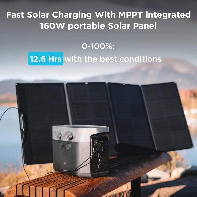 Solar Generator Max (2000) 2016Wh with 160W Solar Panel 6 X 2400W 5000W Surge AC Outlets Portable Power Station for Home Backup