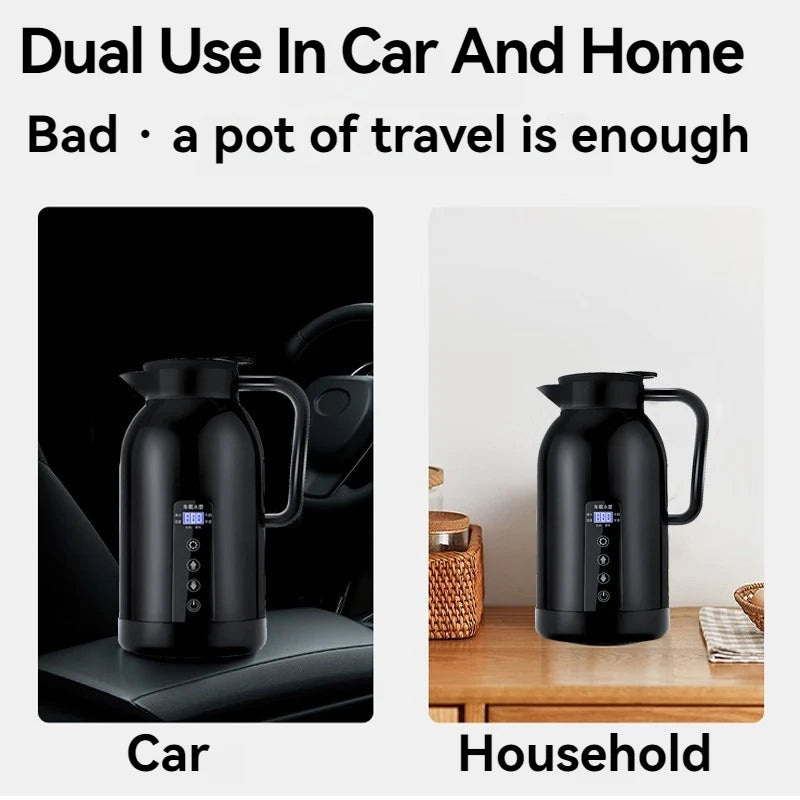 Car Home Electric kettle 1300ML Open Water Cup 12V/24V Temperature-controlled LCD Display 304 Stainless Steel  Travel Coffee