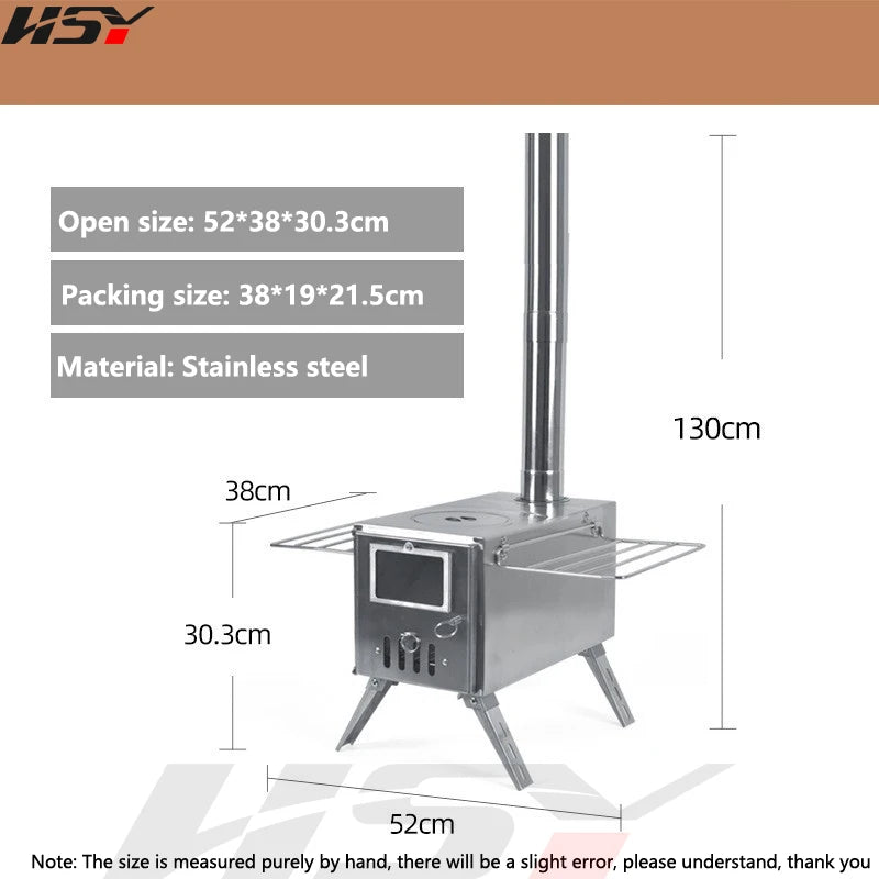 Stainless Steel Folding Heating Tent Stove, Outdoor Camping, Firewood Stove, Picnic Fire Stove with Window