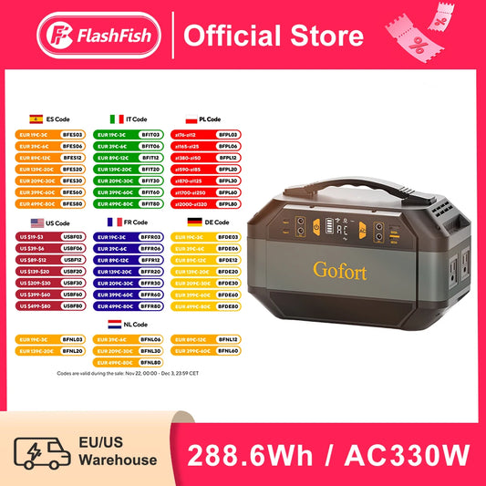 Portable Solar Generator 330W Portable Power Station 299Wh Battery Pack 230V Lithium Batteries AC DC USB Type-C Power Supply