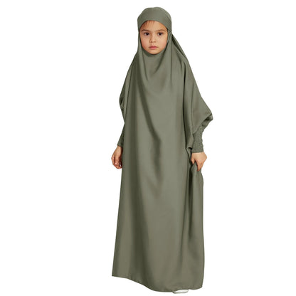 Ramadan Muslim Kids Girls Abaya Robe Solid Color Long Kaftan abaya enfant robes Dress Islamic Clothing Kids Clothes For Gift