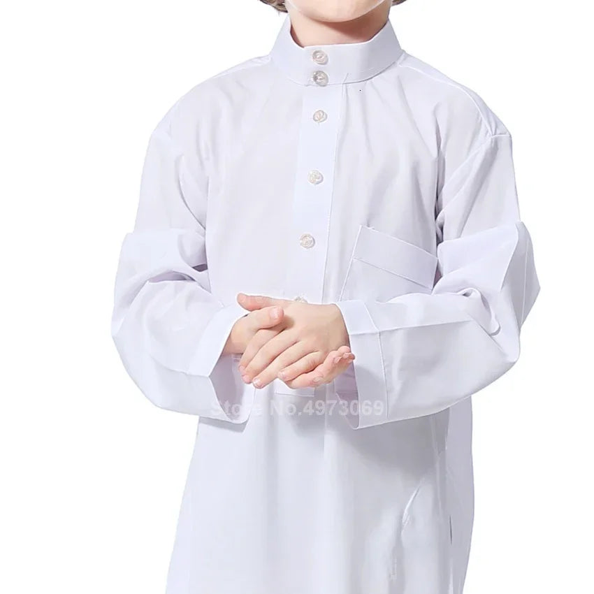 Muslim Robe Teenager Kids Saudi Arabia Pakistan Boy Middle East Full Sleeve Jubba Islamic Clothing Men Party Thobe Kaf MN4