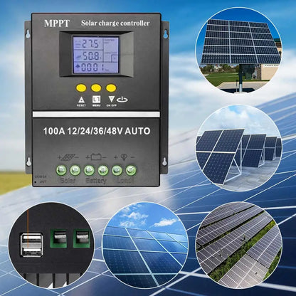 100A MPPT Solar Charge Controller LCD Display Solar PV Battery Charger Dual USB 12V 24V 36V 48V Auto Solar Charge Controller