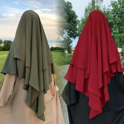 Long Khimar Hijab Scarf Wrap 2 Layers Crepe Voile Femme Musulman Muslim Fashion Ramadan Prayer Hijabs Wholesale Islamic Clothing