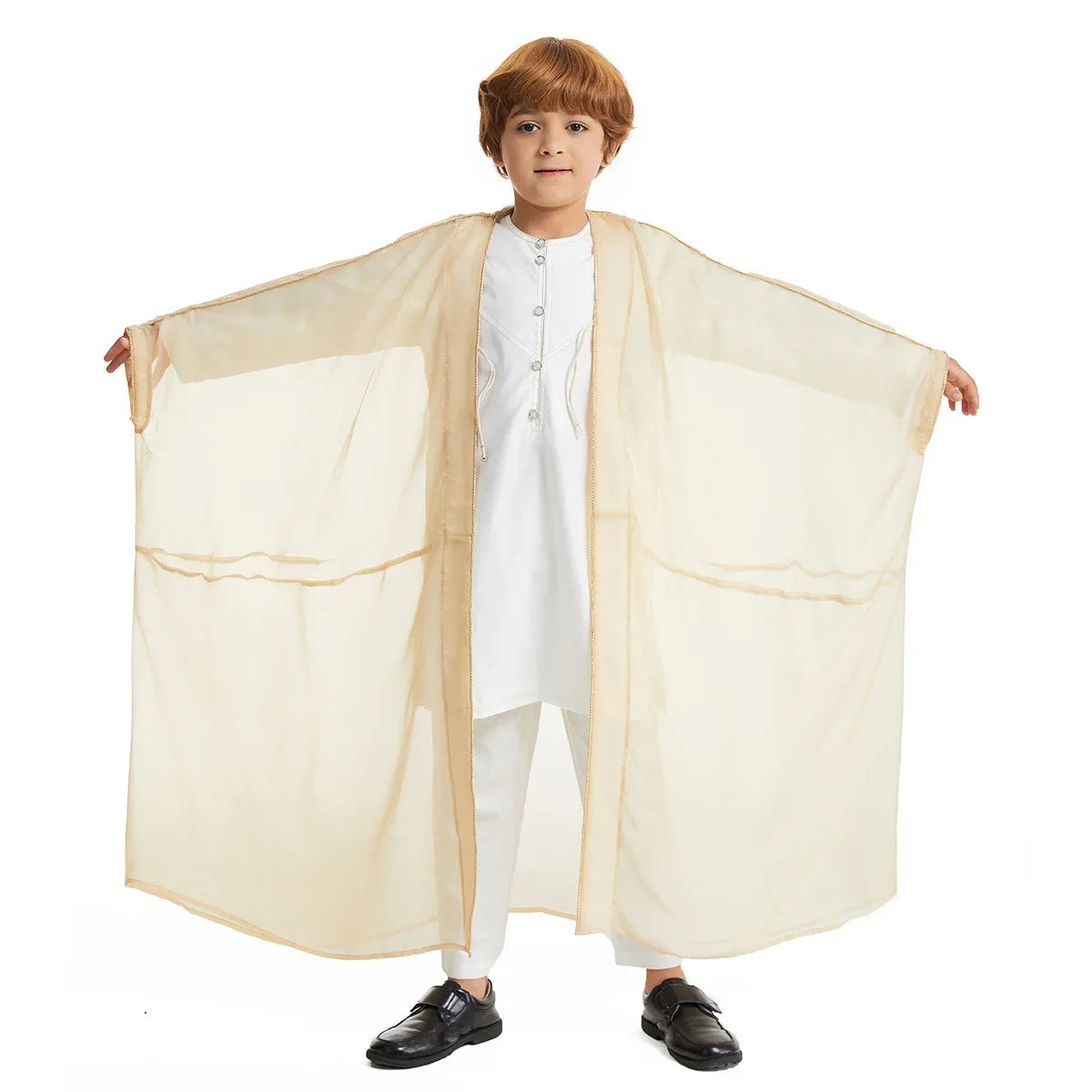 Muslim Boy Kids Open Kimono Abaya Dubai Turkey Kaftan Islam Jubba Thobe Saudi Arabic Djellaba Dishdasha Dress Thawb Middle East