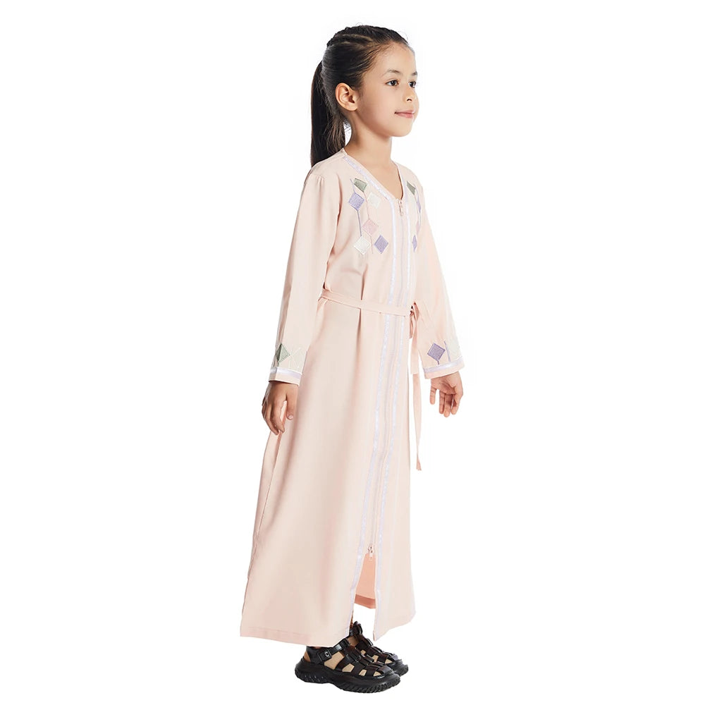 Moroccan Kids Girls Muslim Embroidery Abaya Long Sleeve Maxi Dress Turkey Arabic Kaftan Islamic Prayer Gown Robe Robes Clothing