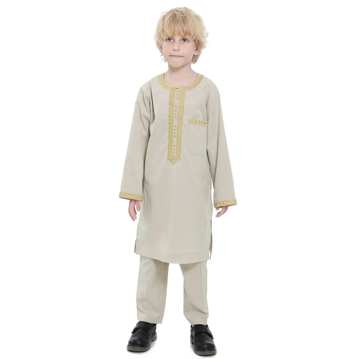 Muslim Saudi Arab Boys Robe Dishdasha Kids Abaya Kaftan Prayer Islam Clothing Long Sleeve Thobe Middle East Teenage Dress Dubai