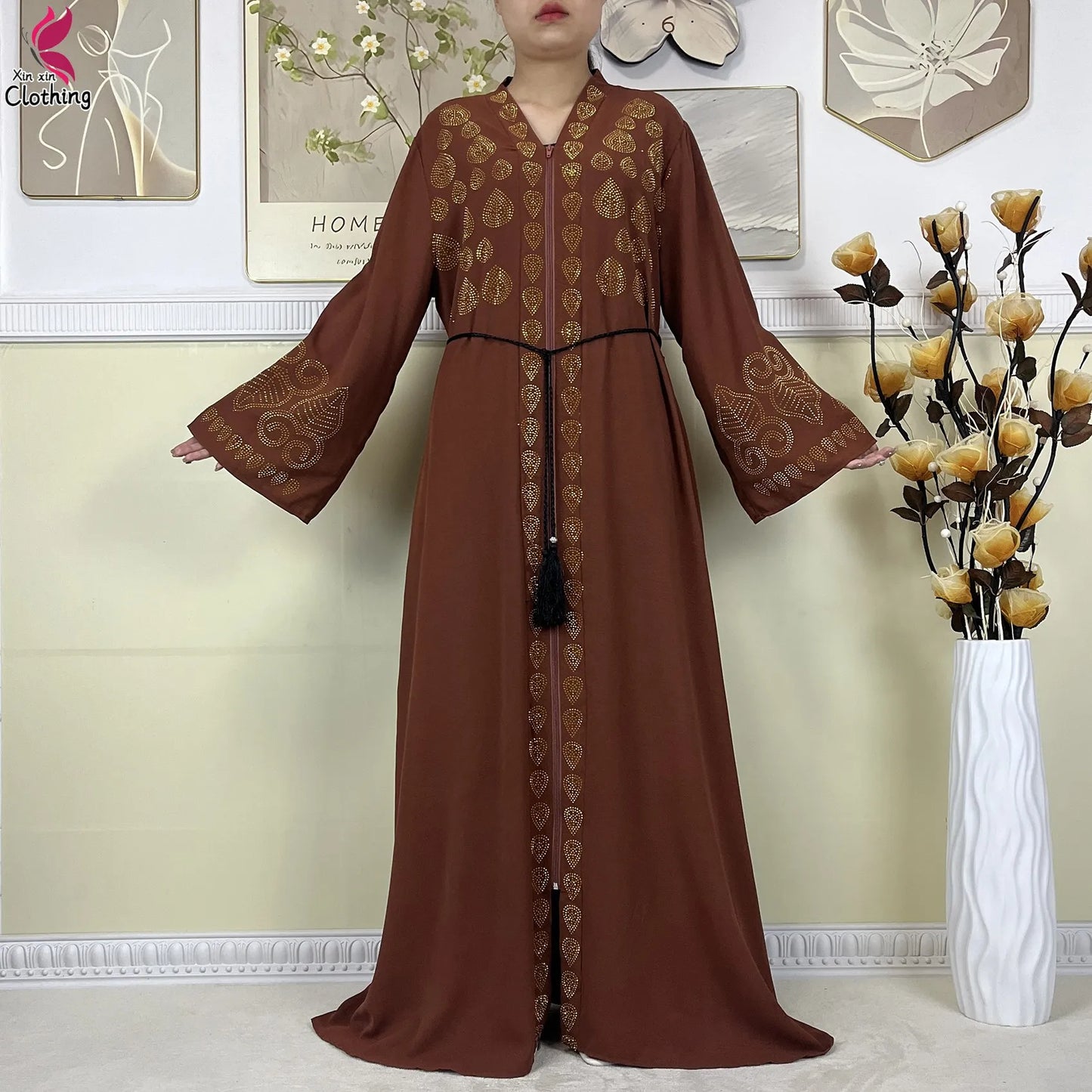 New Muslim Abayas For Women Long Sleeved Dress Dubai Lady Elegant Long Dress Islam Clothing African Abaya Loose Robe With Turban