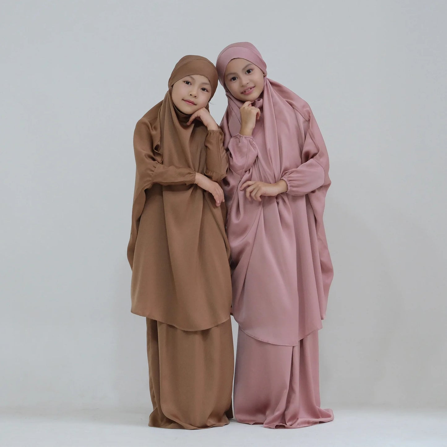 Eid Ramadan Muslim Kids Girls Hijab Dress Hooded Khimar Skirt Abaya Prayer Garment Islamic Clothing Full Cover Burqa Niqab 2PCS