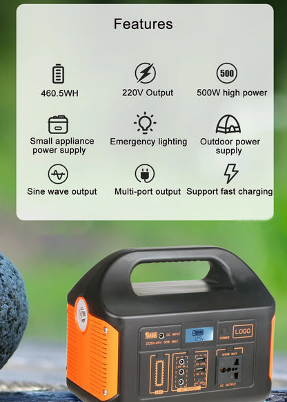 Portable Power Station 500W Solar Power Generator 110V 220V  LiFePO4 Charging Station Camping Battery Energy Station For Camping