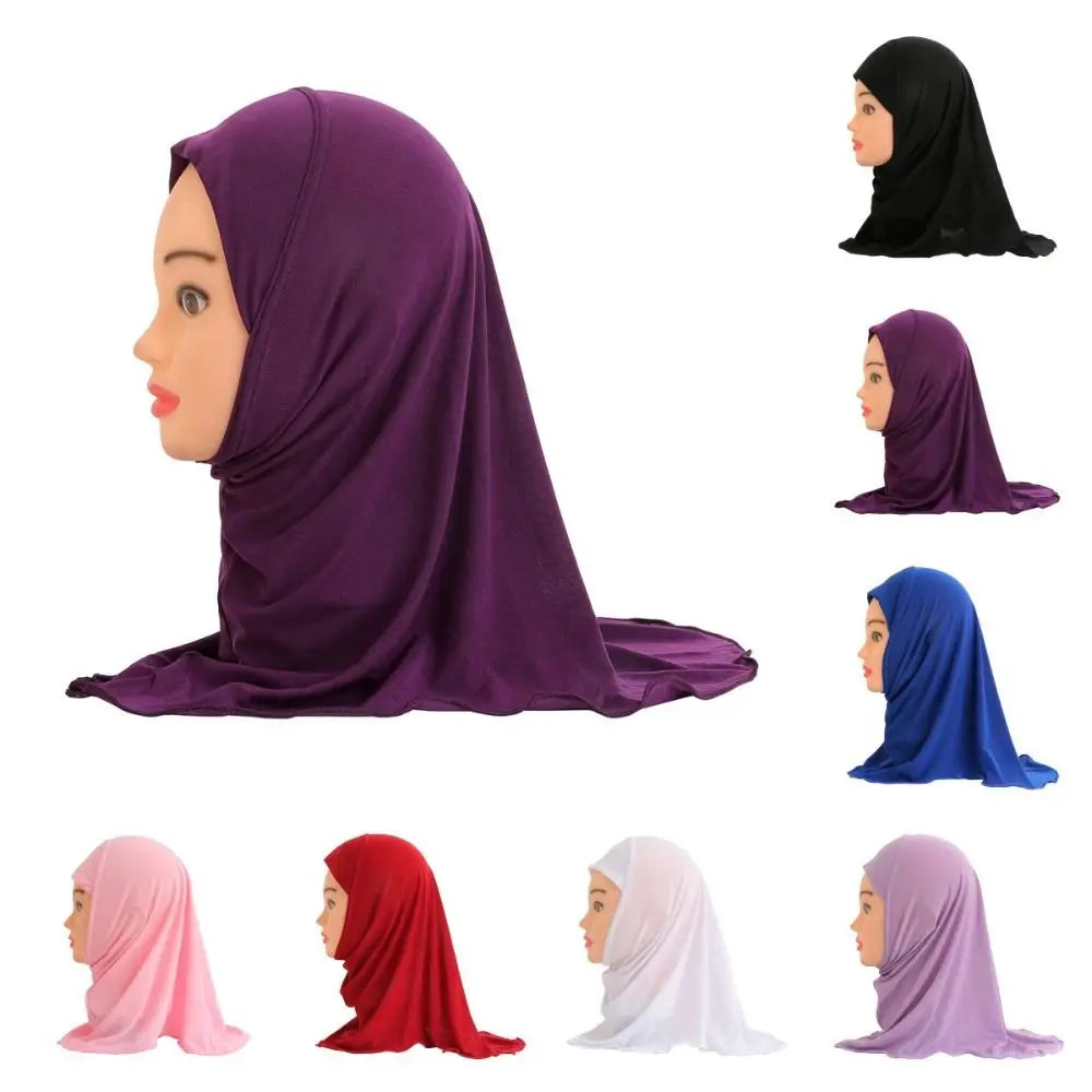 50cm Children Hijabs Muslim Girls Kids Hijab Islamic Scarf Shawls Soft and Stretch Material for 2 to 7 Years Old Girls Turban