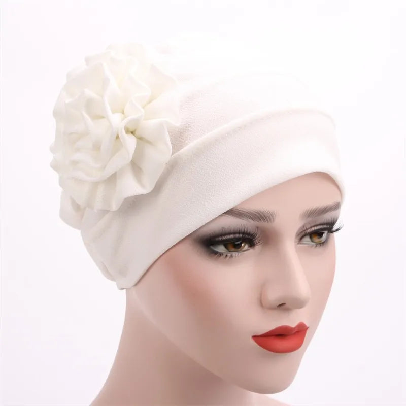 Elegant Shiny Turban Cap Women Muslim Hijab Islamic Jersey Chemo Cap Big Flower Head Scarf Ladies Head Wrap Cover Hijab Scarf