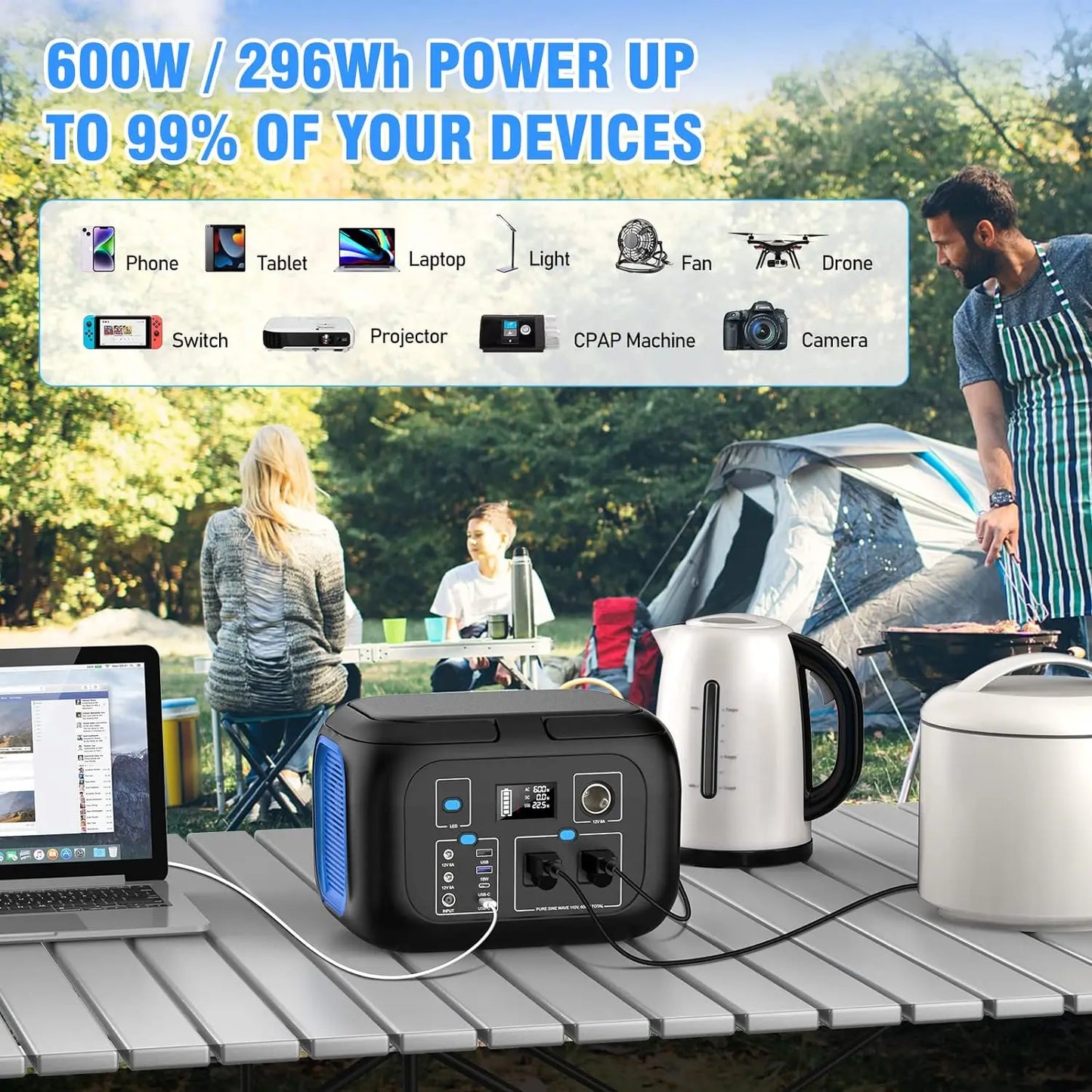 Portable Power Station 600W Power Bank 296Wh Solar Generator Lithium Battery Portable Generator Fast Charging