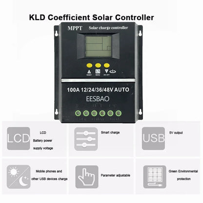 100A Dual USB  Solar Charging Controller 12V 24V 36V 48V Solar Panel Lead-acid/lithium Battery Stabilizer EESBAO