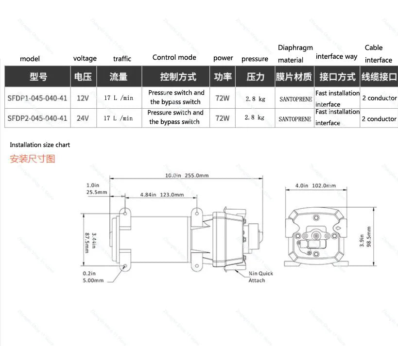 45 PSI 12V/24V DC Automatic Marine Water Diaphragm Pump 12V Self Priming Electric Yacht Boat Marine RV Caravan High Pressure