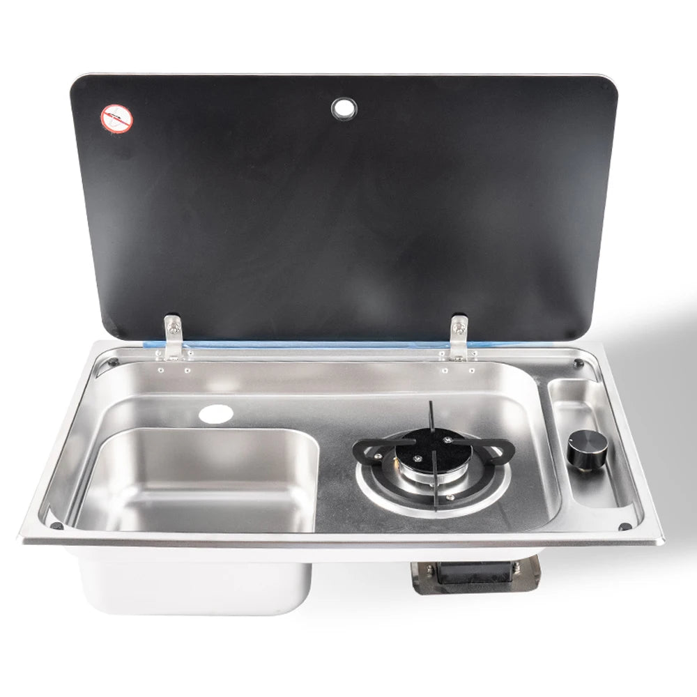 Wholesale RV Sink and Burner Cooktop Stove Hob Combo with Tempered Glass Lid for Caravan Camper Boat Yacht