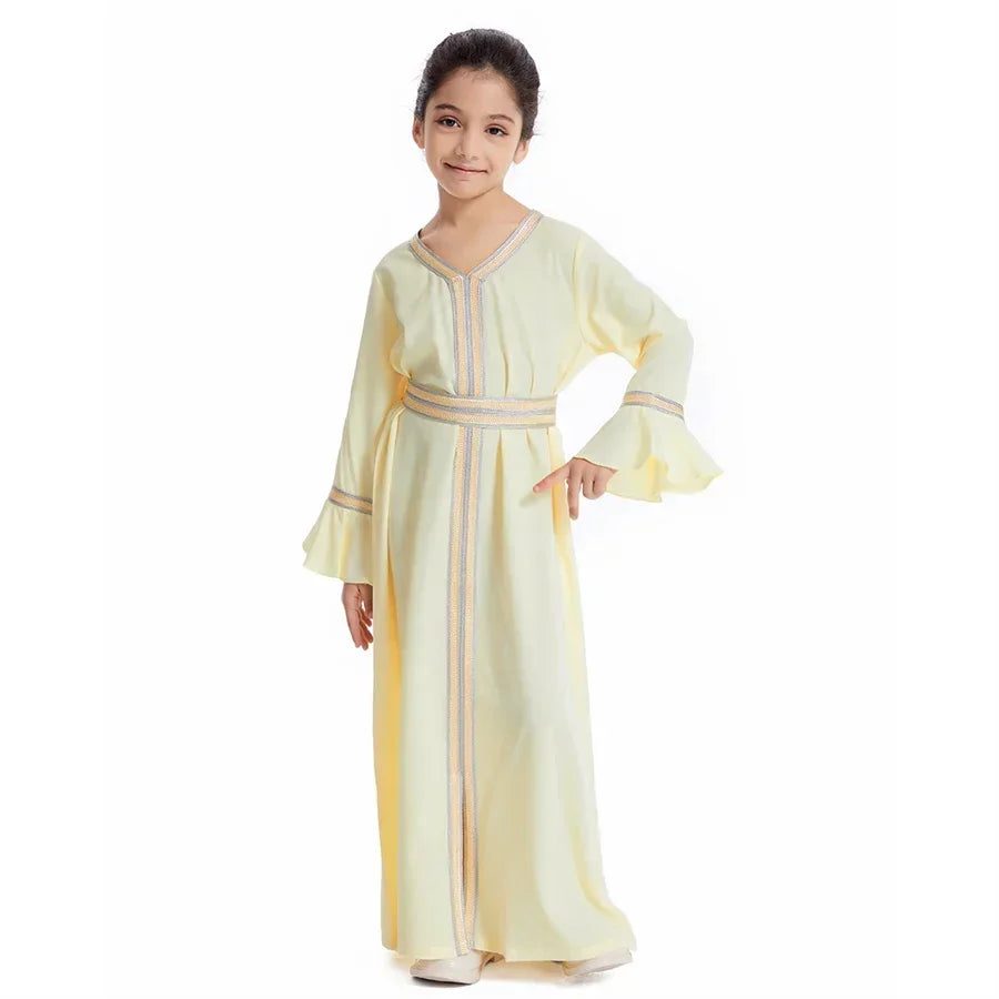 Ramadan Kaftan Abaya for Kids Girls Turkey Muslim Long Dress Islam Saudi Arabia Clothing Eid Robe Gowns Children Kimono Caftan