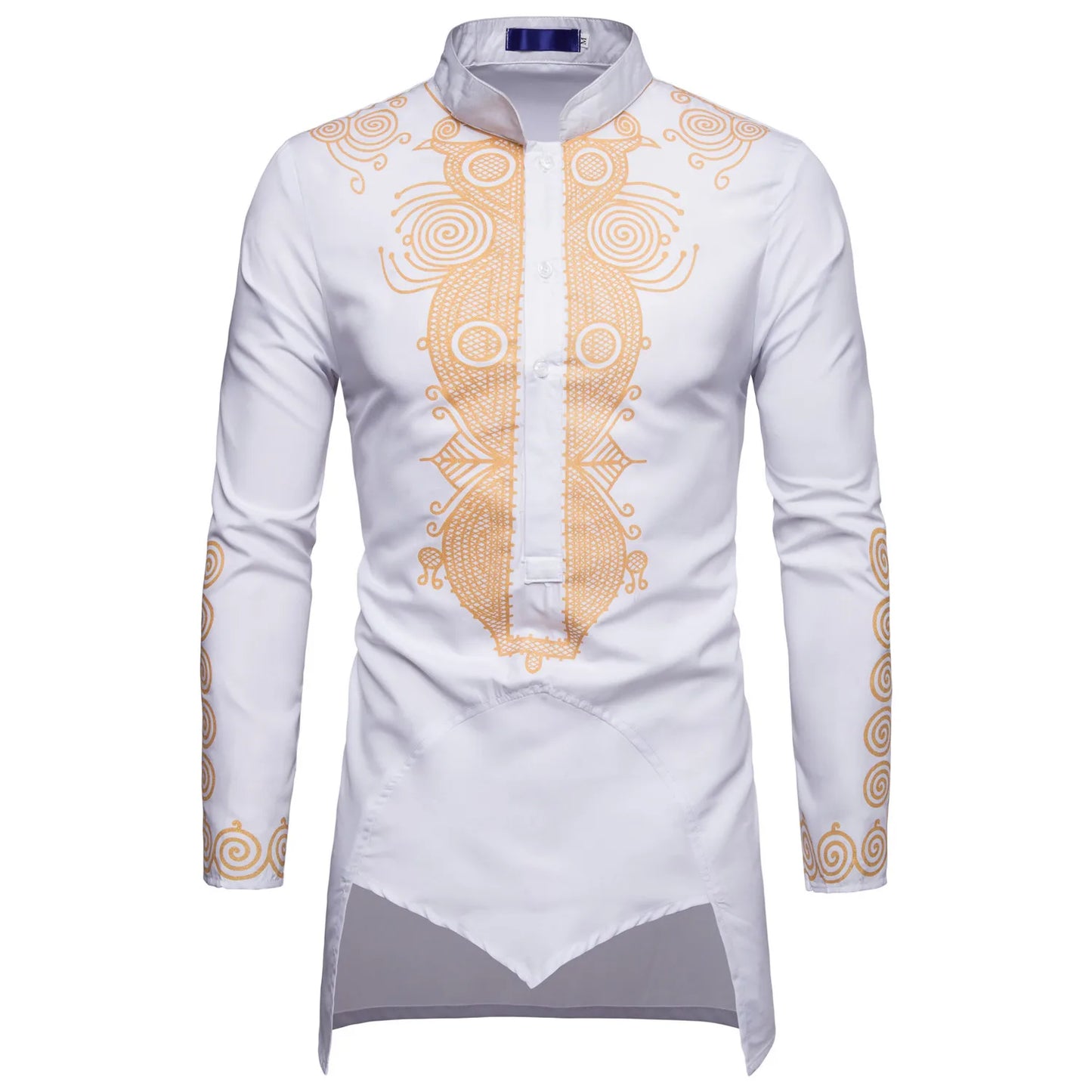 2023 Muslim Men shirts Luxury Casual Islamic Arabic Abaya Robe Fashion Ethnic Print Stand Collar Youth Mid-length Cosplay Cos