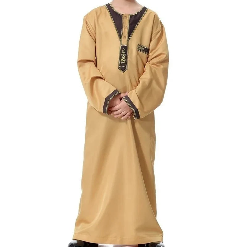 Muslim Boys Jubba Thobe Middle East Arabic Embroidered Ethnic Style Kids Abaya Long Dress Islamic Teenager Robe Djellaba Caftan