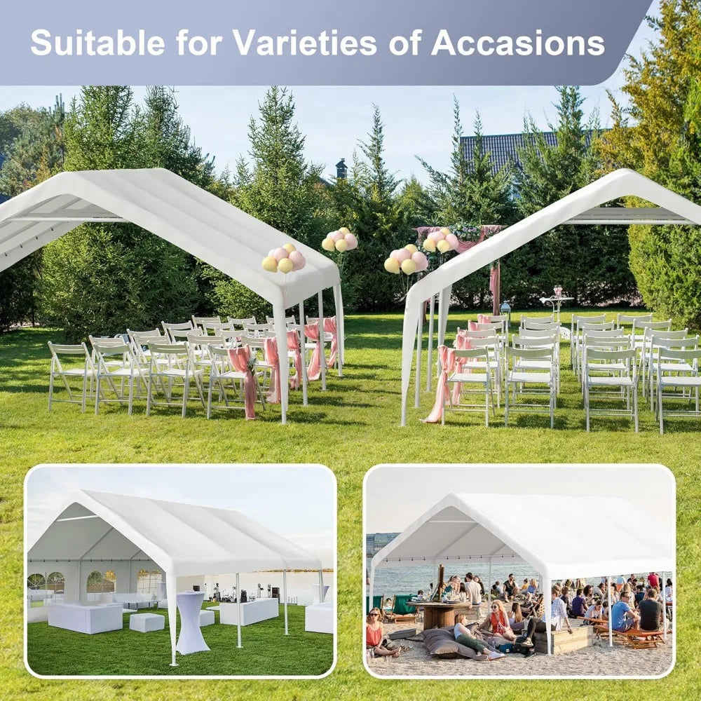 Canopy Tent for Parties Heavy Duty 20'x20' Car Tent Carport Portable Garage Removable Sidewalls  Water Resistant Fabric , White