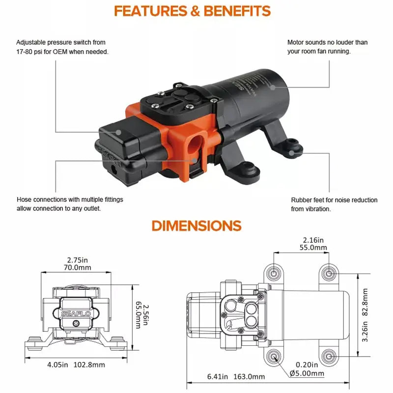 SEAFLO Diaphragm Pump DC Marine Pump 12V Water Pump 23C Series Automatic Fresh Water Pump For RV Boat Yacht