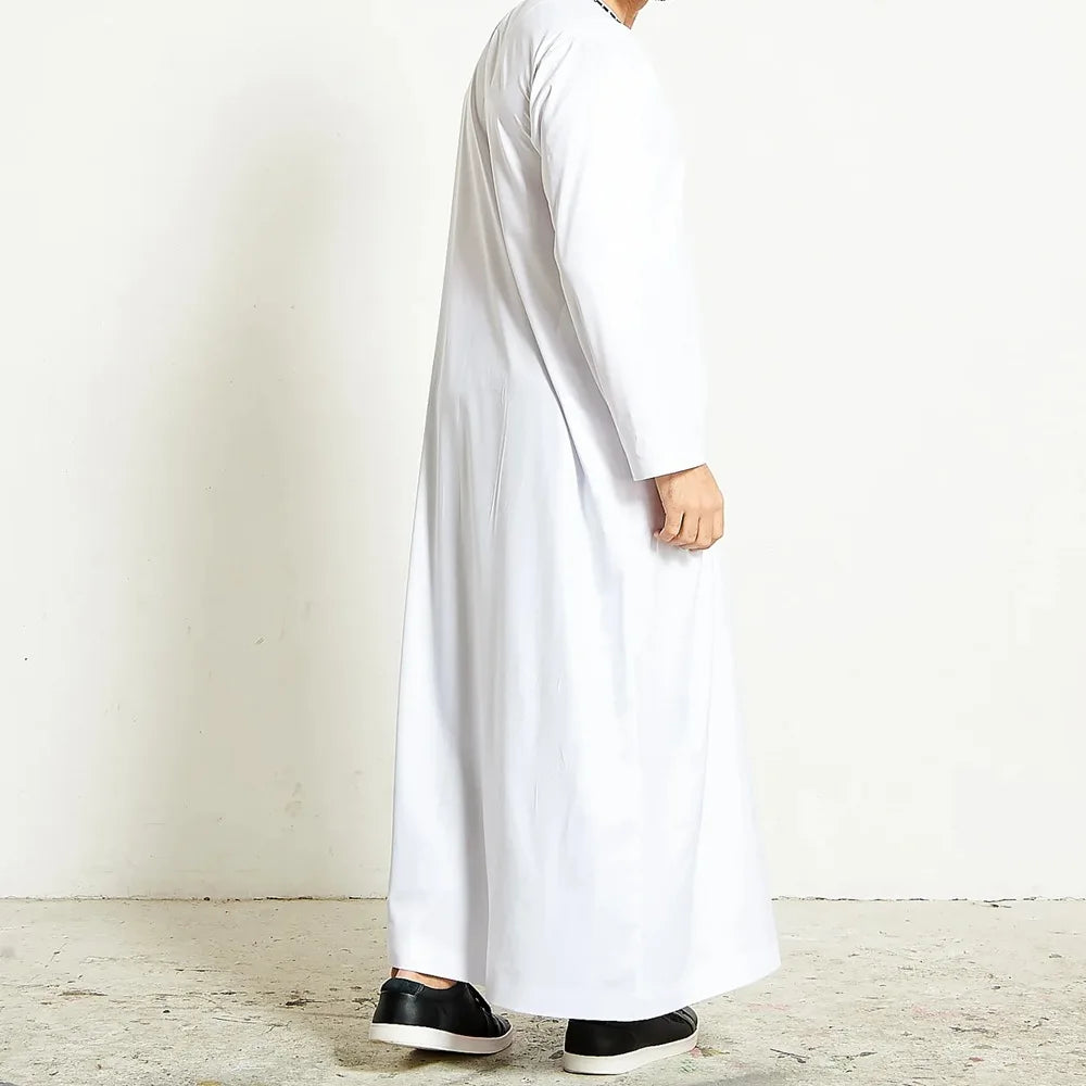 Eid Muslim Fashion Men Jubba Thobe Embroidery Stand Collar Dubai Arab Long Dress Islamic Ramadan Robe Saudi Musulman Abaya Male