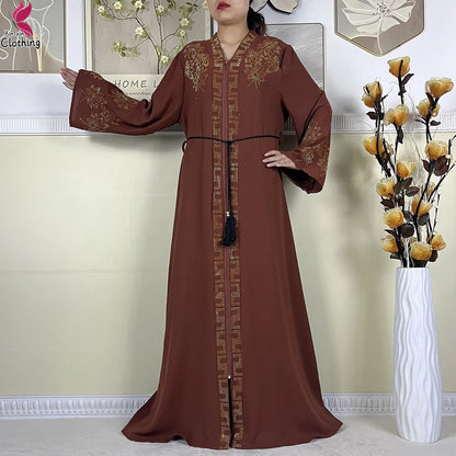 New Muslim Abayas For Women Long Sleeved Dress Dubai Lady Elegant Long Dress Islam Clothing African Abaya Loose Robe With Turban