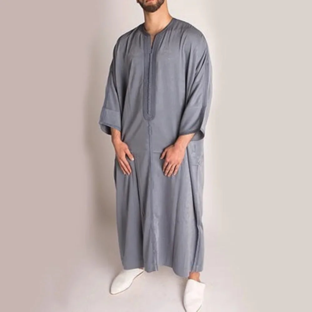 Durable Kaftan Arab Muslim Robe Men Jubba Thobe Long Sleeve Dubai Islamic Ethnic Gown Nightshirts Fashion Loose Casual Clothes